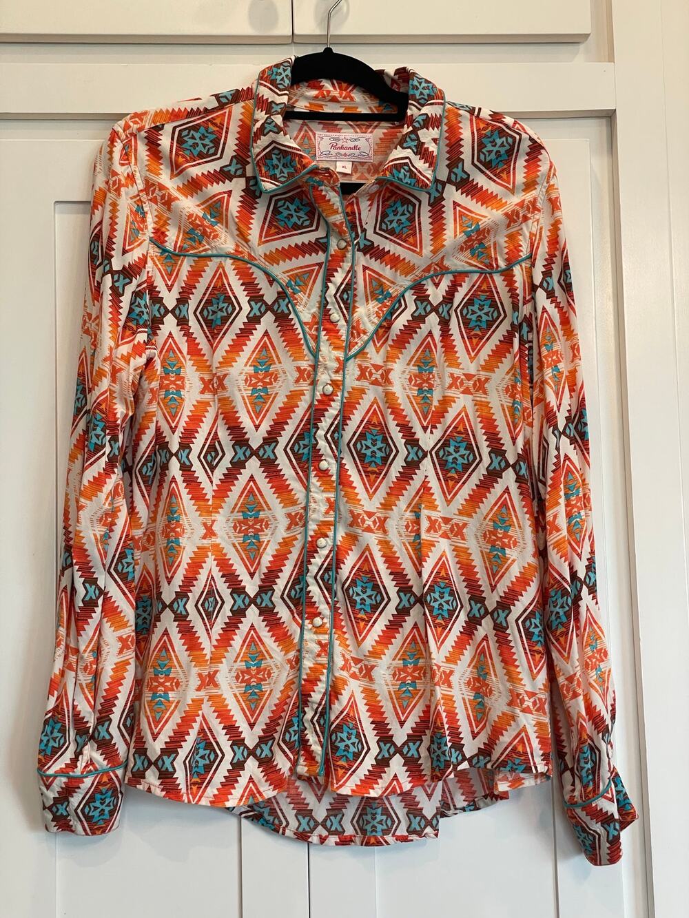 Panhandle Aztec print pearl snap ladies western shirt XL